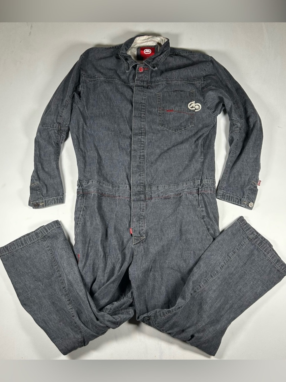 Ecko Mens XL Complex Denim Foundry Jumpsuit Coveralls Gray Cotton VINTAGE Y2k